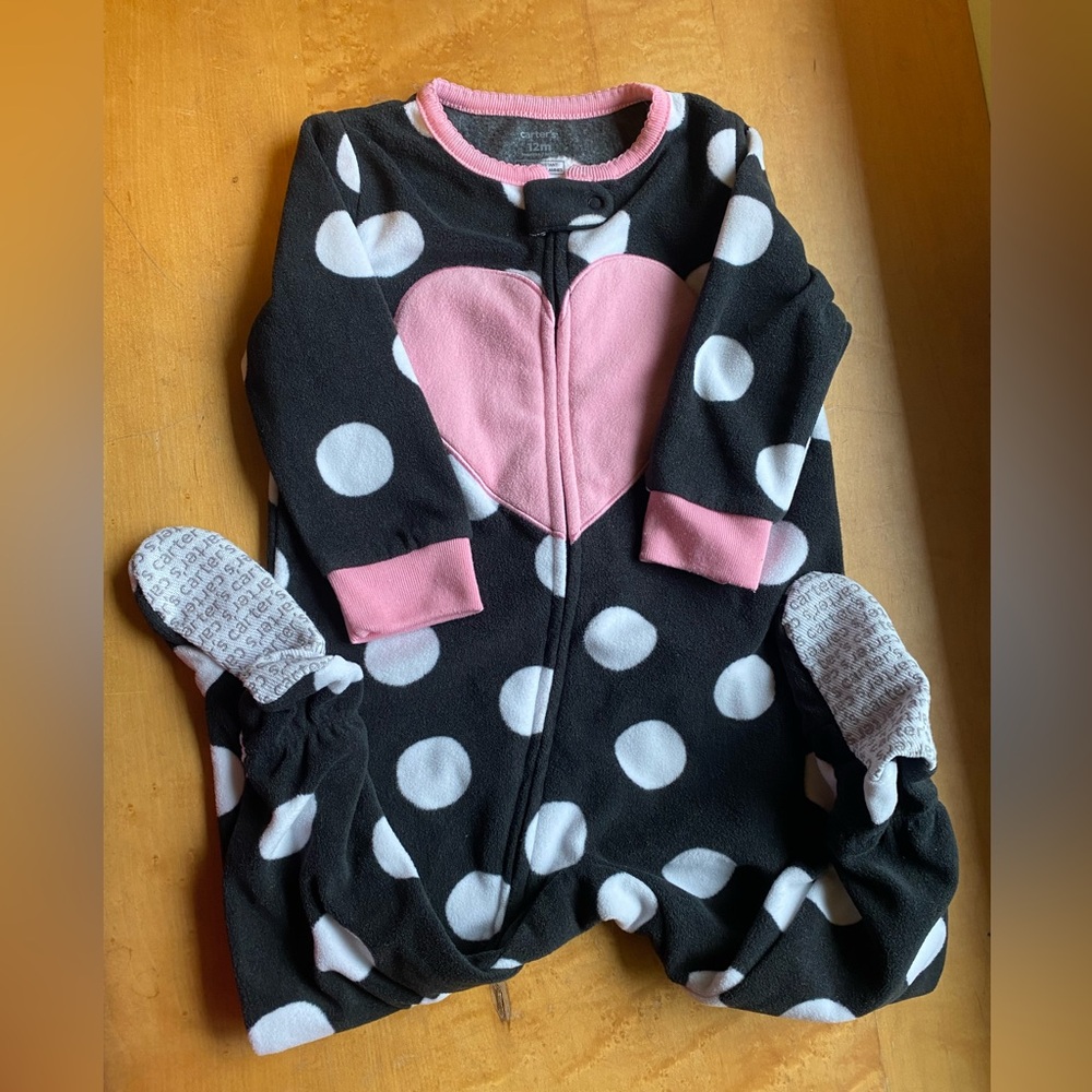 Polka Dot Baby Onesie with Pink Heart 12 months